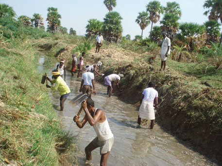 Madirepalli farmers desilt an irrigation channel near their village (Courtesy: Rural Integrated Development Society)